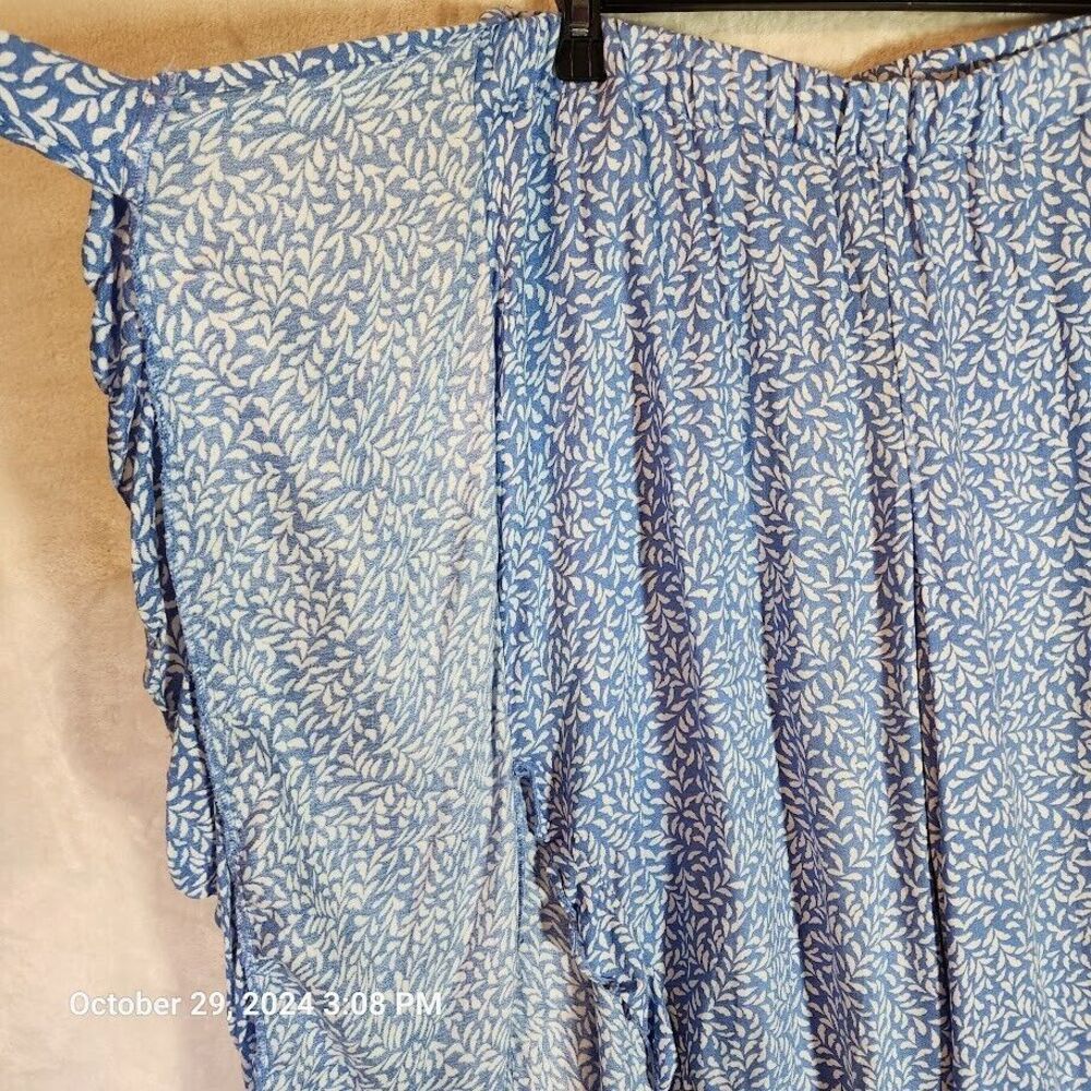 Kiwi + Punch Wide Leg Sarong Pant And Smocked Crop Top Set Blue Women's Large - Picture 6 of 16